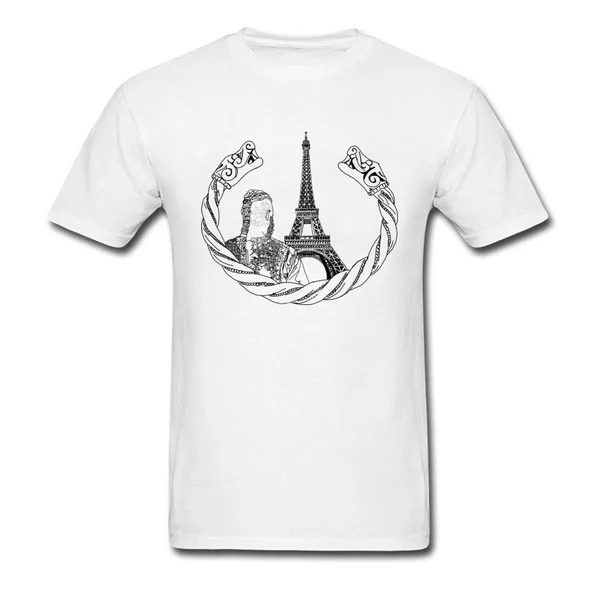 

Paris Eiffel Tower Print Men Plus Size T-shirt Black White Simple Casual Summer Cotton T Shirt O-neck Tops For Father's Day