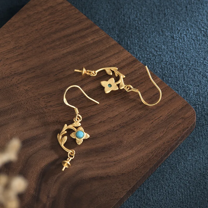 

Exquisite Women's Gold Flower Petal Earrings Blue Zircon Gem Earrings Cocktail Party Jewelry Valentine's Day Gift