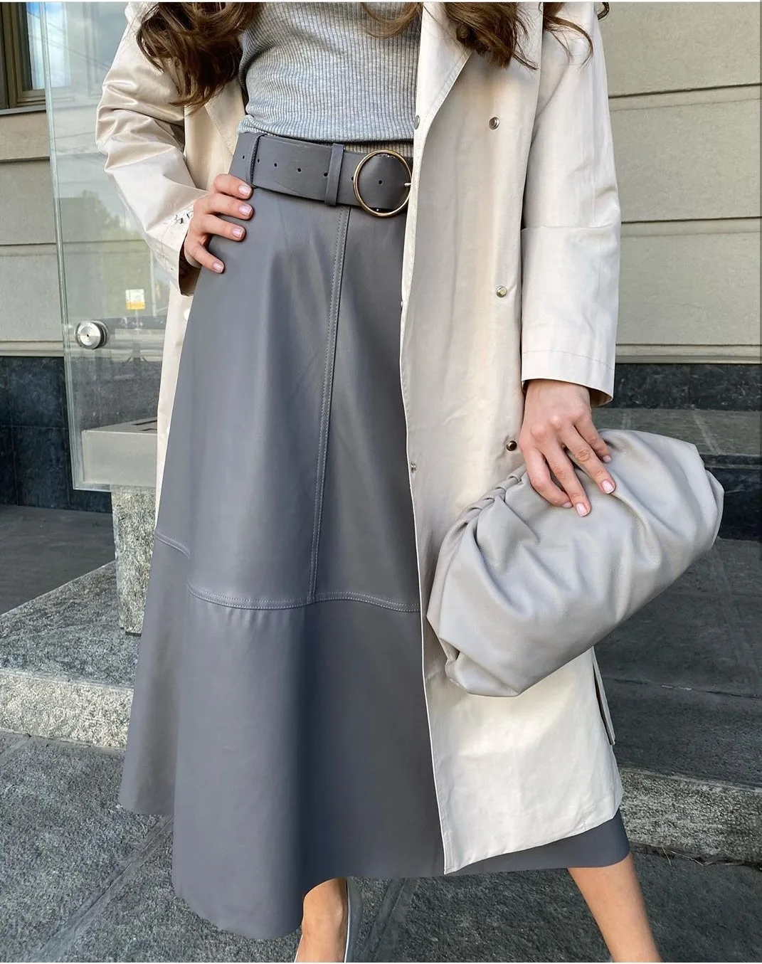 

2020 autumn and winter new women's solid color straight slim skirt elegant high waist leather skirt fashion casual skirt