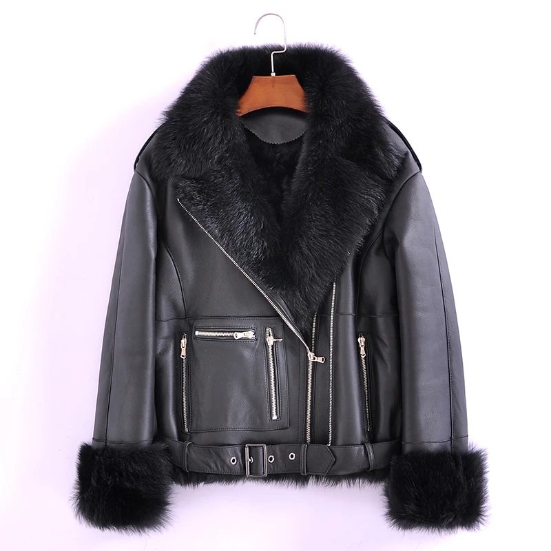 Женская короткая куртка из натуральной овечьей кожи Толстая теплая с длинным