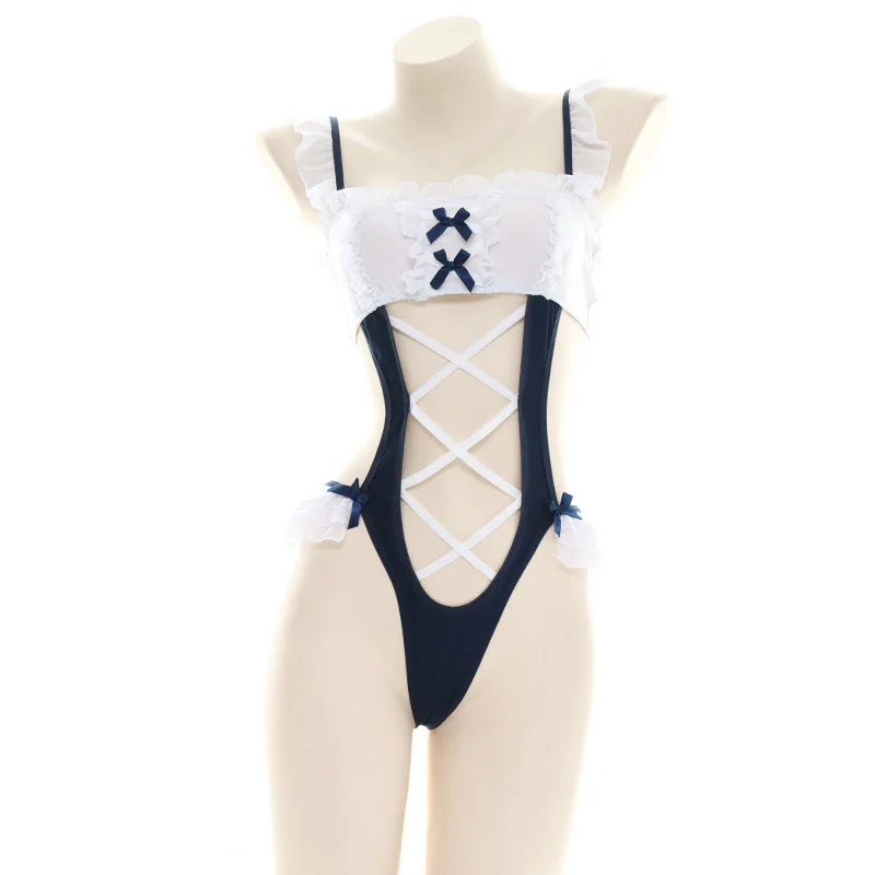 Японский Женский раздельный купальник без рукавов Sukumizu боди костюм с оборками и