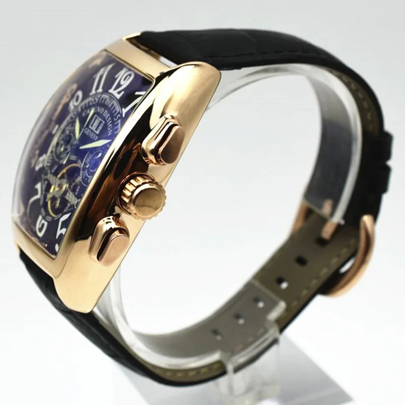 Автоматические механические мужские часы модные наручные скелетоны с кожаным