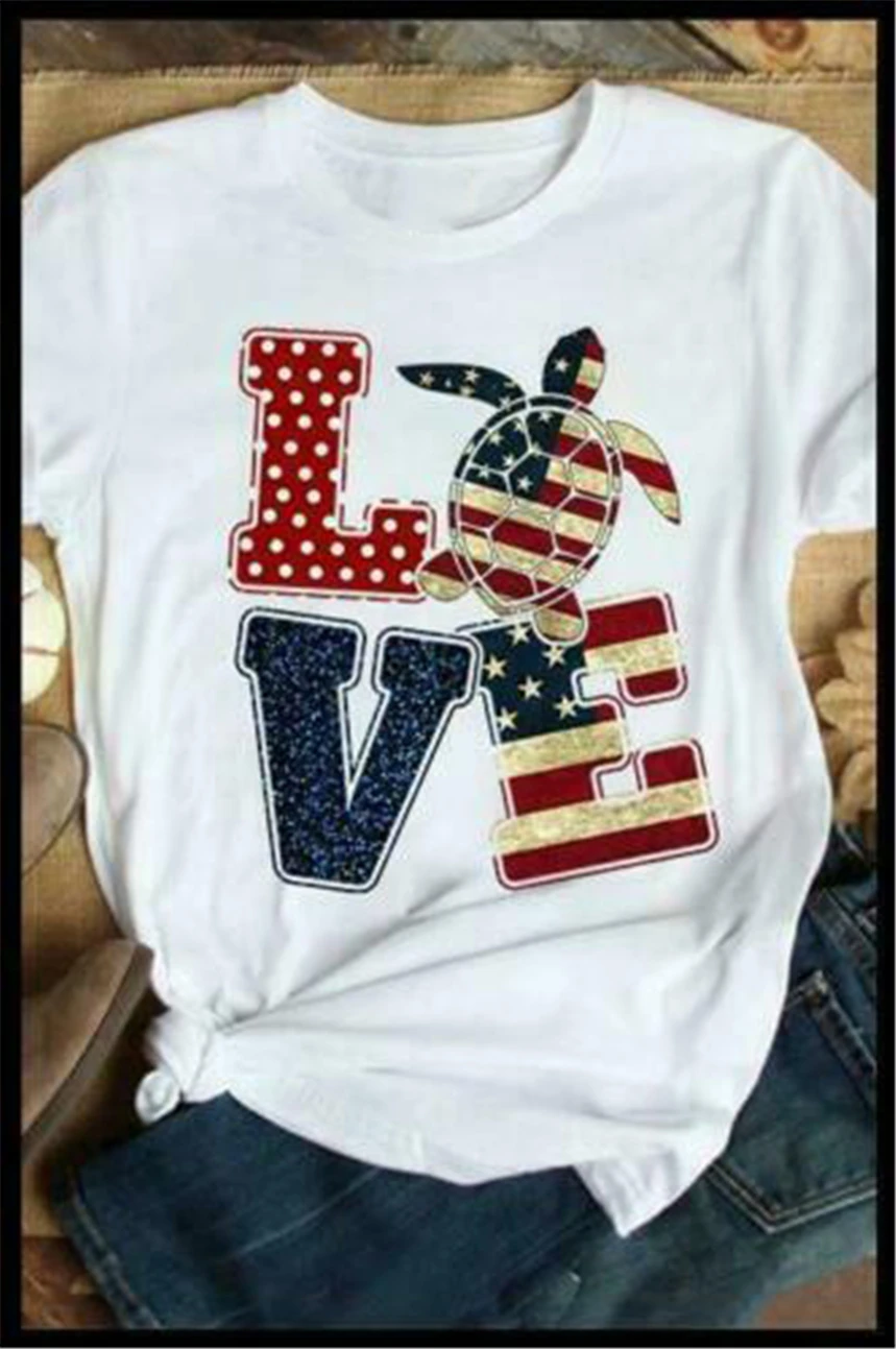 Черепаха американский флаг Любовь мужская футболка белый хлопок Harajuku топы