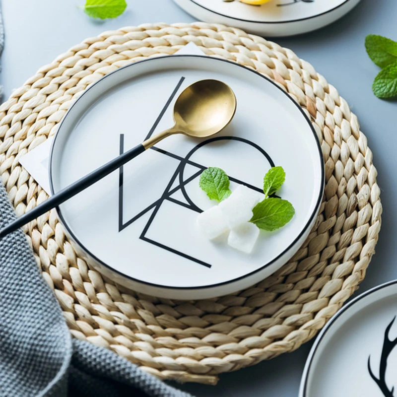 

Creative 8-inch Round Green Plant Ceramic Dinner Plates Home Western Steak Plate Salad Dish Pastry Plate Dish Set Tableware