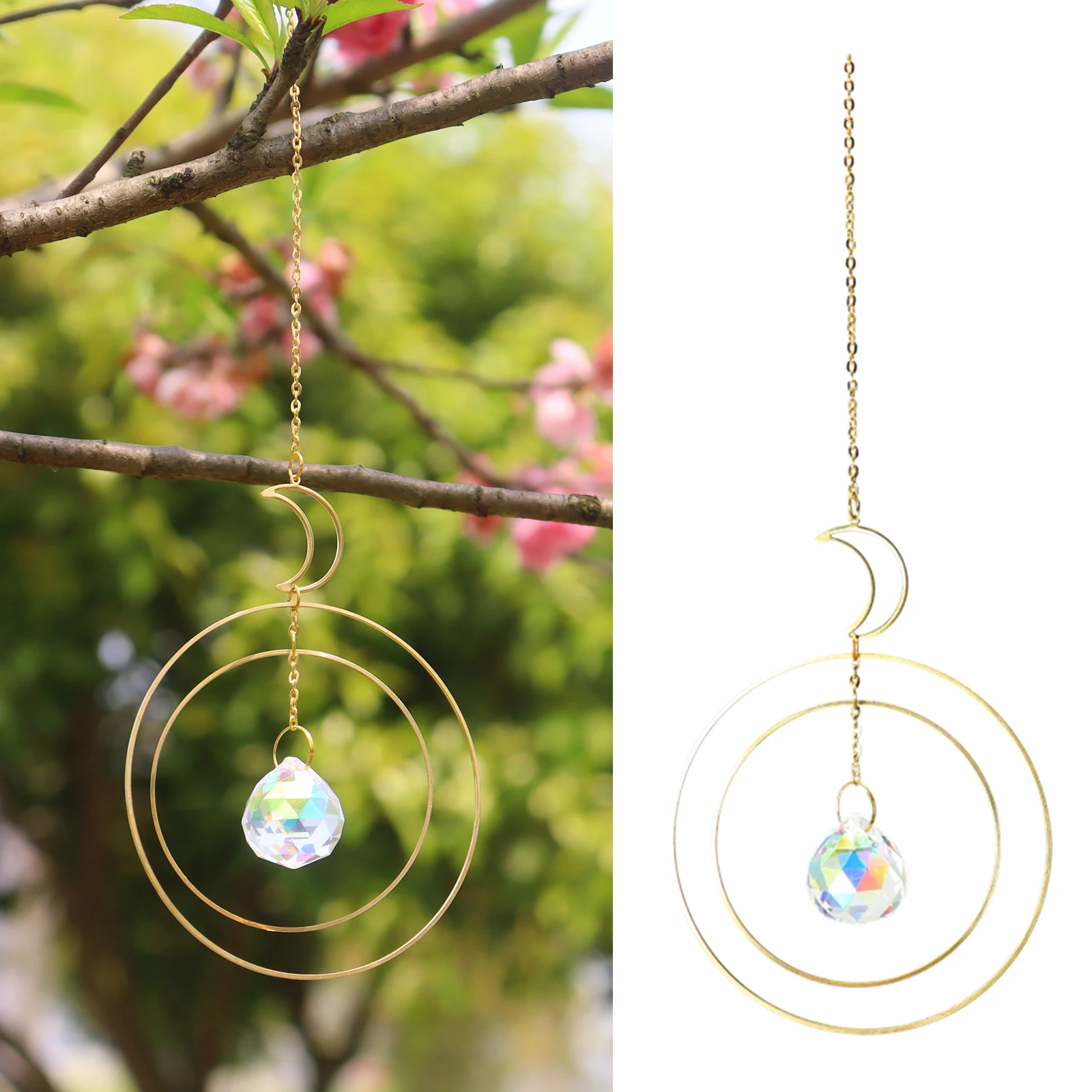 

Crystals Moon Prisms Suncatcher Hanging Ornament Rainbow Maker Sun Catcher Window Decor Garden Decoration Gifts