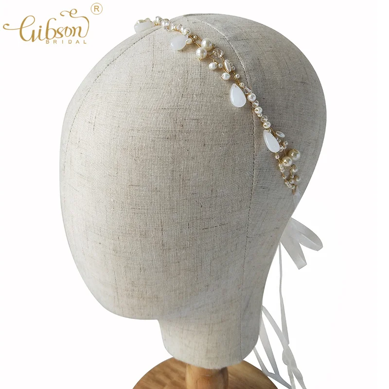 Украшения для волос ручной работы повязка на голову с жемчугом и кристаллами