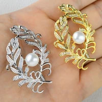 leaf brooches pins vintage style with pearl women brooch wedding accessories jewelry collar broches
