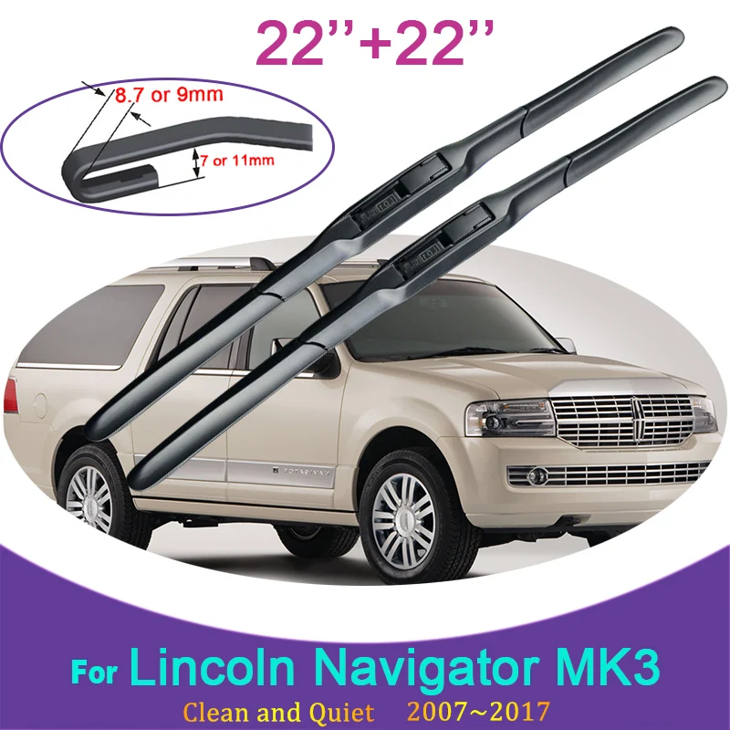 for Lincoln Navigator MK3 2007 2008 2009 2010 2017 Frameless Rubber Wiper Snow Scraping Front Windshield Brushes Car Accessories