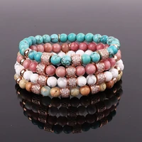 new fashion natural stone beaded cz pave ball charm elastic beads bracelet for women jewelry gift