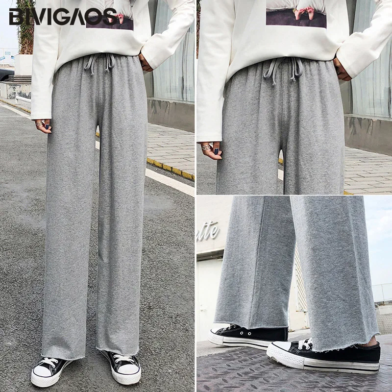 BIVIGAOS Женские длинные спортивные штаны серые широкие брюки с высокой талией