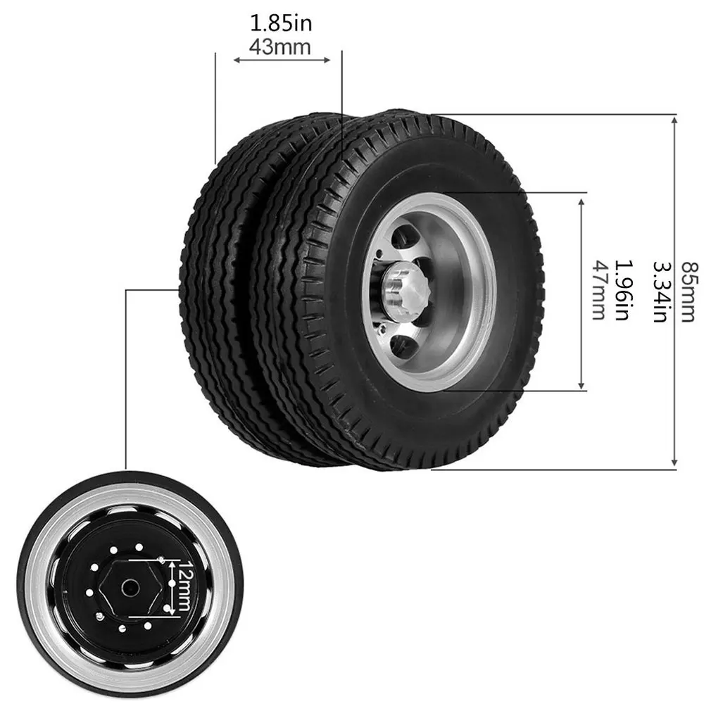 

2pcs Front RC Trailer Tires Aluminum Alloy Hubs For 1/14 For Tamiya 10 Spoke Tire Tractor Truck RC Crawler