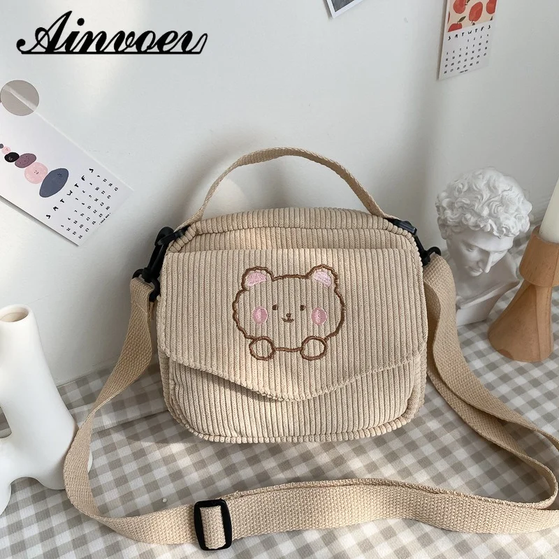 

Ainvoev Korean Cute Embroidery Bear Canva Crossbody Bags Ins Student Small Square Bag Portable Mobile Phone Bags For Women Bolsa