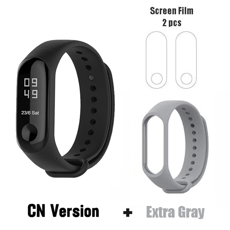 CN add gray film Origina Xiaomi Mi Band 3 4 смарт-Браслет фитнес-браслет большой сенсорный экран OLED частота сердечных сокращений сообщения Smartband - Цвет: CN add gray film