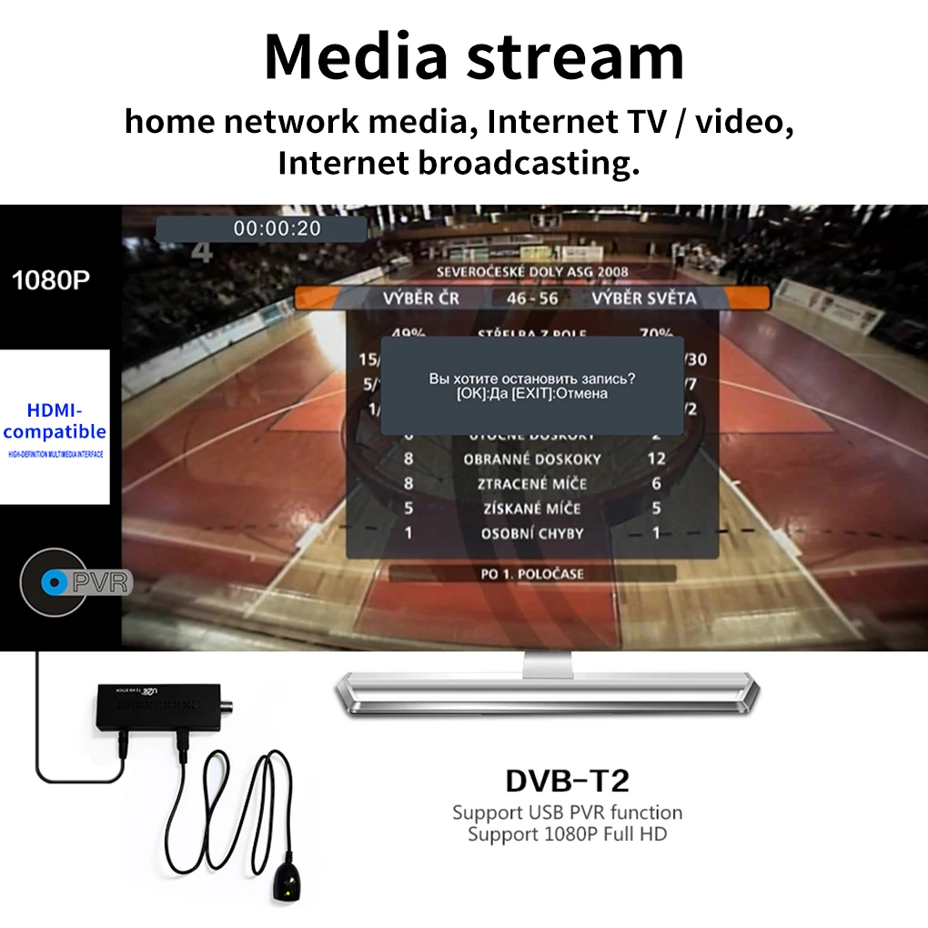 

TV Box Receiver DVB-T2 TV Tuner Remote Control Digital Media Player HDMI-compatible TV Network Player Stick EU Plug