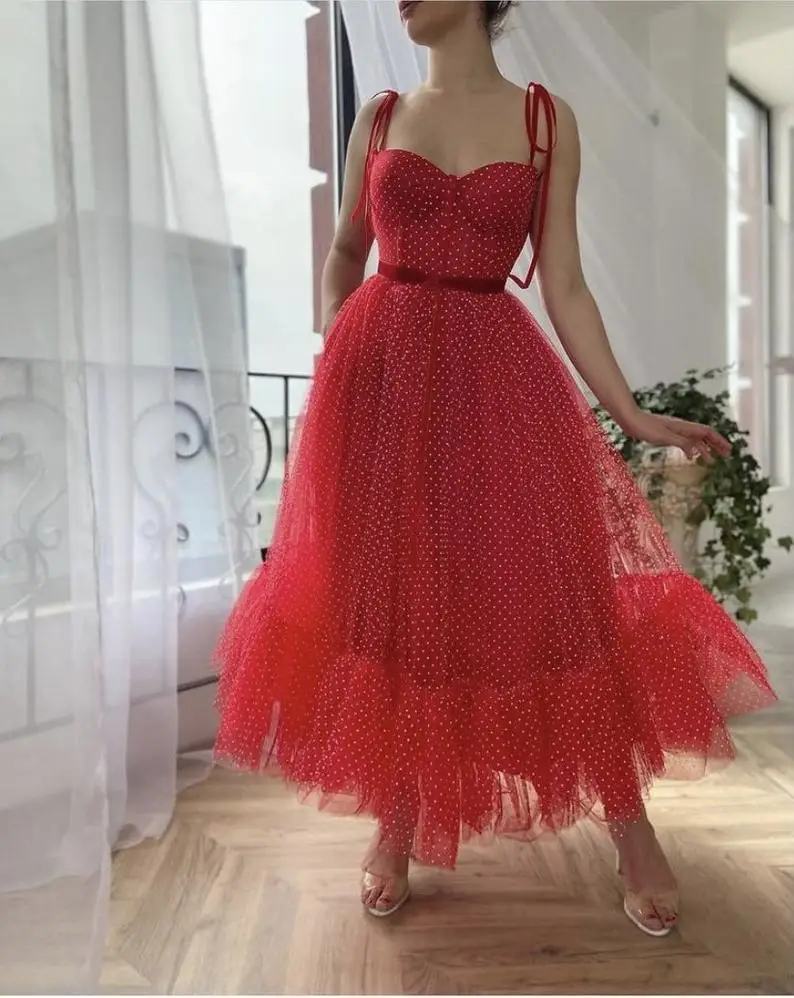 

red tulle Lace fabric with flocking velvet polka dot