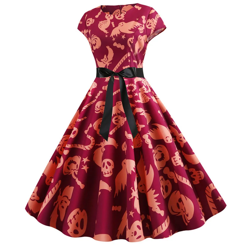 Женское винтажное платье с коротким рукавом для Хэллоуина 50 s выпускного вечера