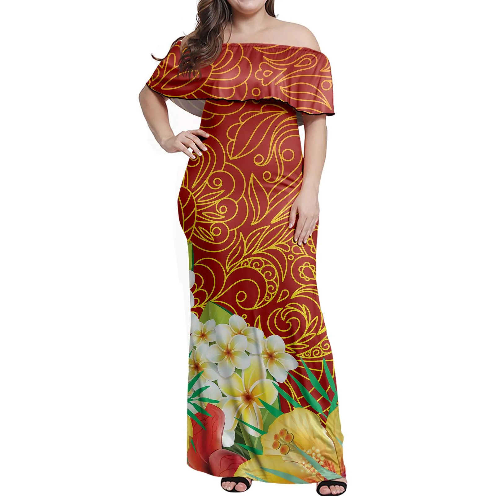 

HYCOOL 2021 New Summer Women Green Off Shoulder Polynesian Dress Sexy Sleeveless Midi Club Celebrity Evening Party Dresses