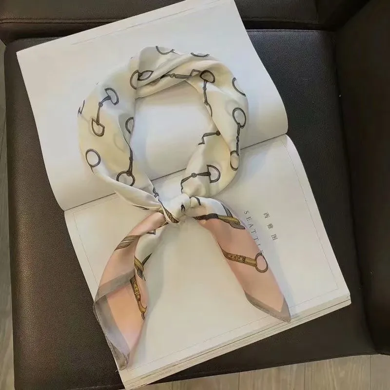 

Luxury Brand 2021 Silk Scarf Square Women Shawls Wraps Fashion Horness Print Office Small Hair Neck Hijabs Foulard Gift For Girl