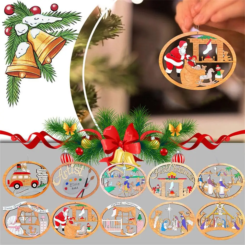 

2021 деревянные украшения для рождественской елки 2021 новый кулон для рождественской елки персонализированный креативный полый деревянный о...