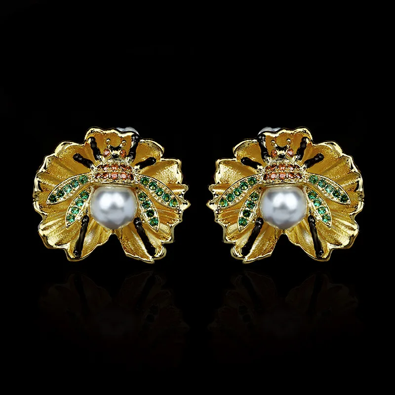 

Новые Элегантные серьги из 18-каратного золота, серьги в виде маленькой пчелы, серьги с натуральным жемчугом, Классические Вечерние украшени...