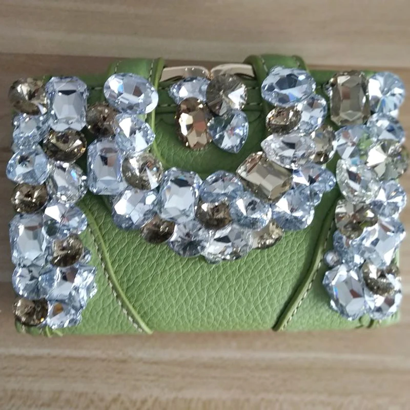 Женский кошелек с кристаллами роскошный держатель для карт из воловьей кожи