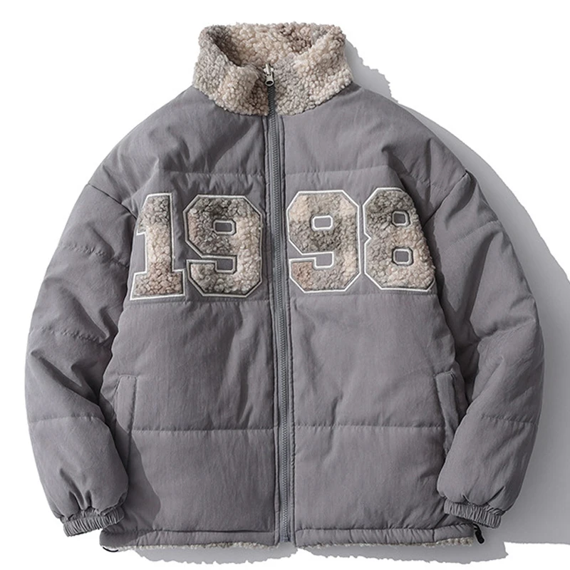 

Мужская ветровка с нашивкой и надписью, с воротником-стойкой, Молодежная Повседневная утепленная простая зимняя куртка, Мужское пальто с по...