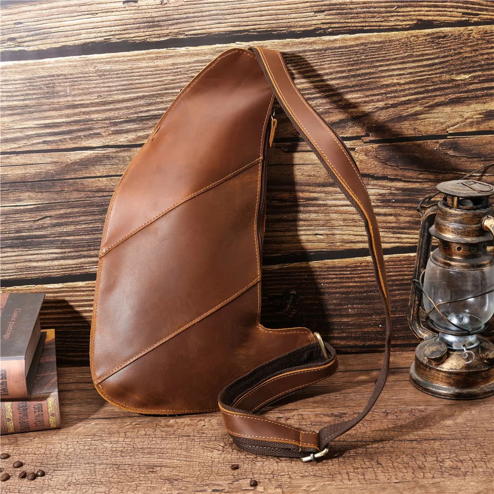 Genuine Leather Men's Chest Bag Top Layer Cowhide Shoulder Bag Fashion Casual Sports Messenger Large Capacity Mobile Phone Bag