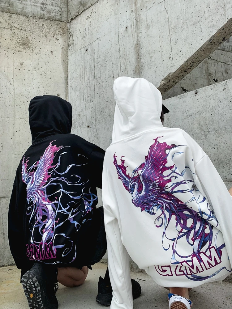 

Fashion Chinese Harajuku Embroidery Couple Hoodies Women Autumn and Winter Loose Oversize Pullover Female Unisex