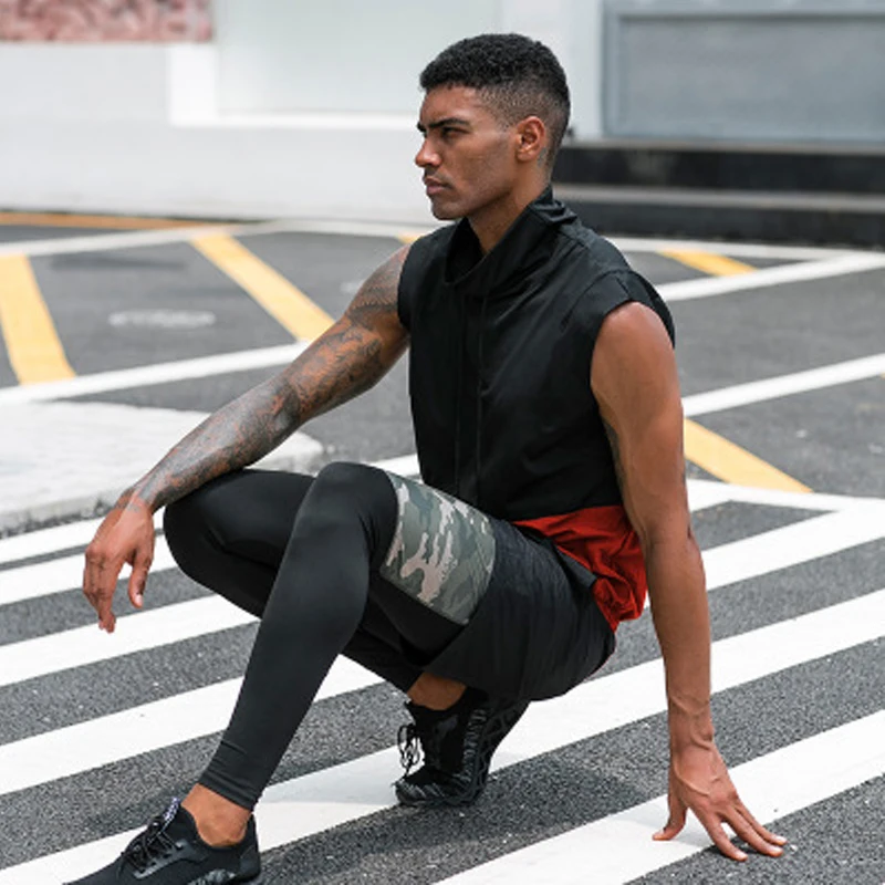 Men Sleeveless Shirt Fitness Workout Top Bodybuilding Training Clothes Camouflage Color Matching Quick-drying T-Shirt Sportswear