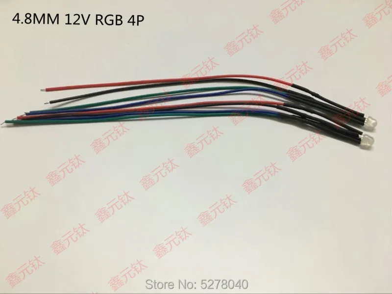 12 В RGB 4pin 4,8 мм/5 мм/10 мм светодиодный светильник lucency/vaporipic высокий светильник четыре линии анод/катод полноцветные лампы бусины 50 шт./лот