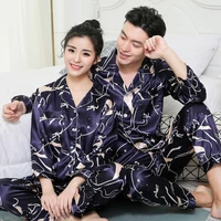 couple silk satin pajamas pyjamas set long sleeve sleepwear pijama pajamas suit women and man sleep 2pc set loungewear plus size