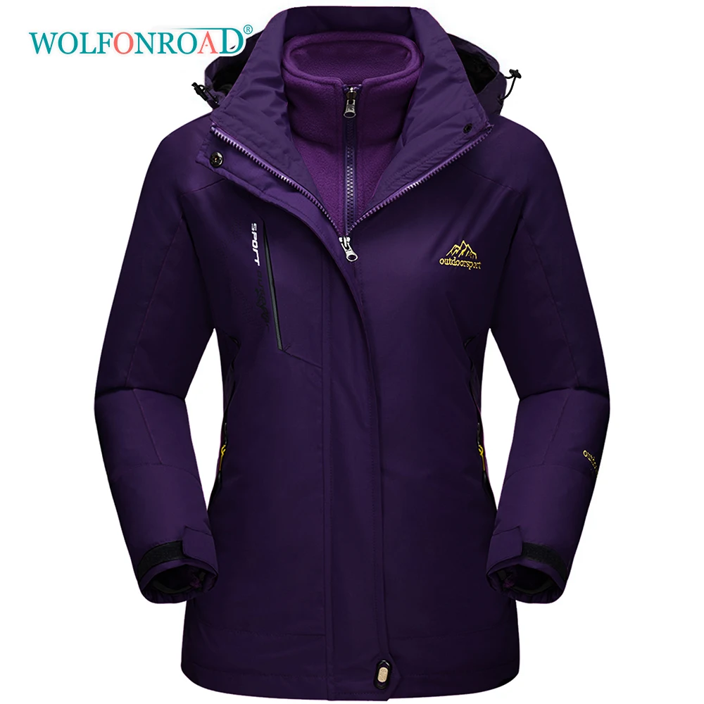 WOLFONROAD 2 in1 Women's Winter Ski Jackets Fleece Warm Thermal Snow Waterproof Jacket Hiking Clothing Outdoor Windbreaker Coats | Спорт и