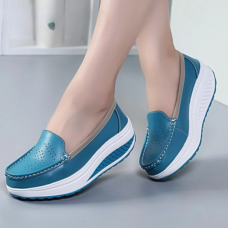 

Spring Autumn Women Platform Loafers Shoes Ladies Genuine Leather Hollow Casual Shoes Woman Slip on Moccasins Creepers