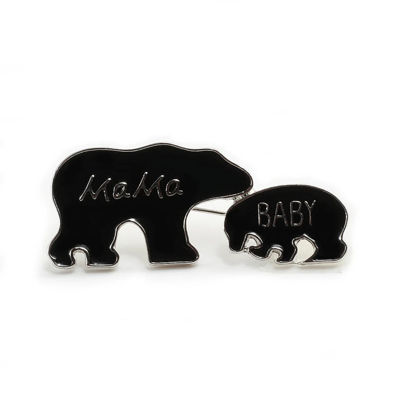 Мультяшная брошь с животными в виде черного медведя мамы и ребенка папы женская