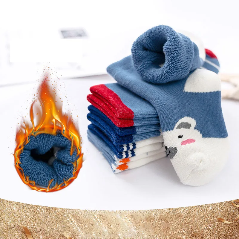 

5 Pairs Autumn And Winter Thickened Children's Terry Socks 1-10 Years Old Boys And Girls Warm Soft Tube Socks
