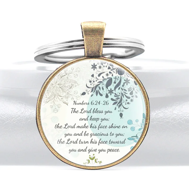 

The Lord Bless You, Numbers 6:24 Bible Verse Design Glass Cabochon Metal Key Chain
