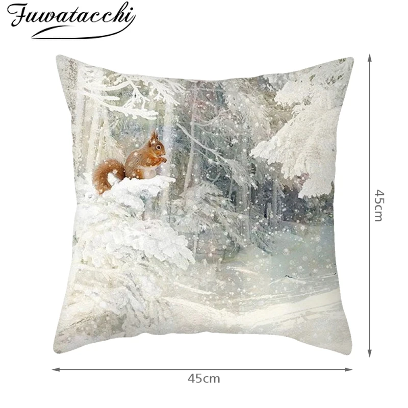 

Fuwatacchi Merry Christmas Cushion Cover Animals Deer Pillow Cover Soft Pillowcase Home Decorative for Sofa Pillows Case 45X45cm
