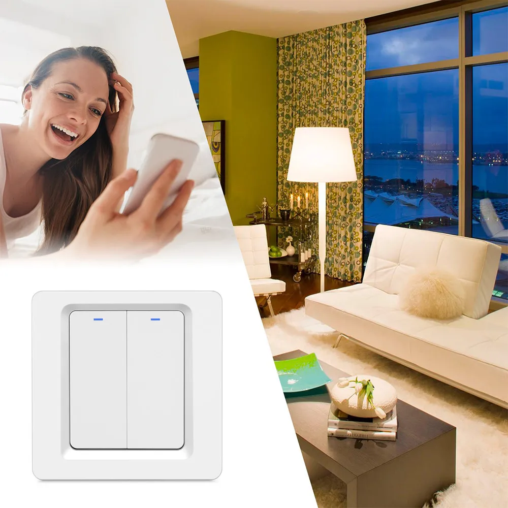 Tuya Smart Life APP дистанционного Управление Zigbee 2Gang ЕС Стандартный настенная кнопочная