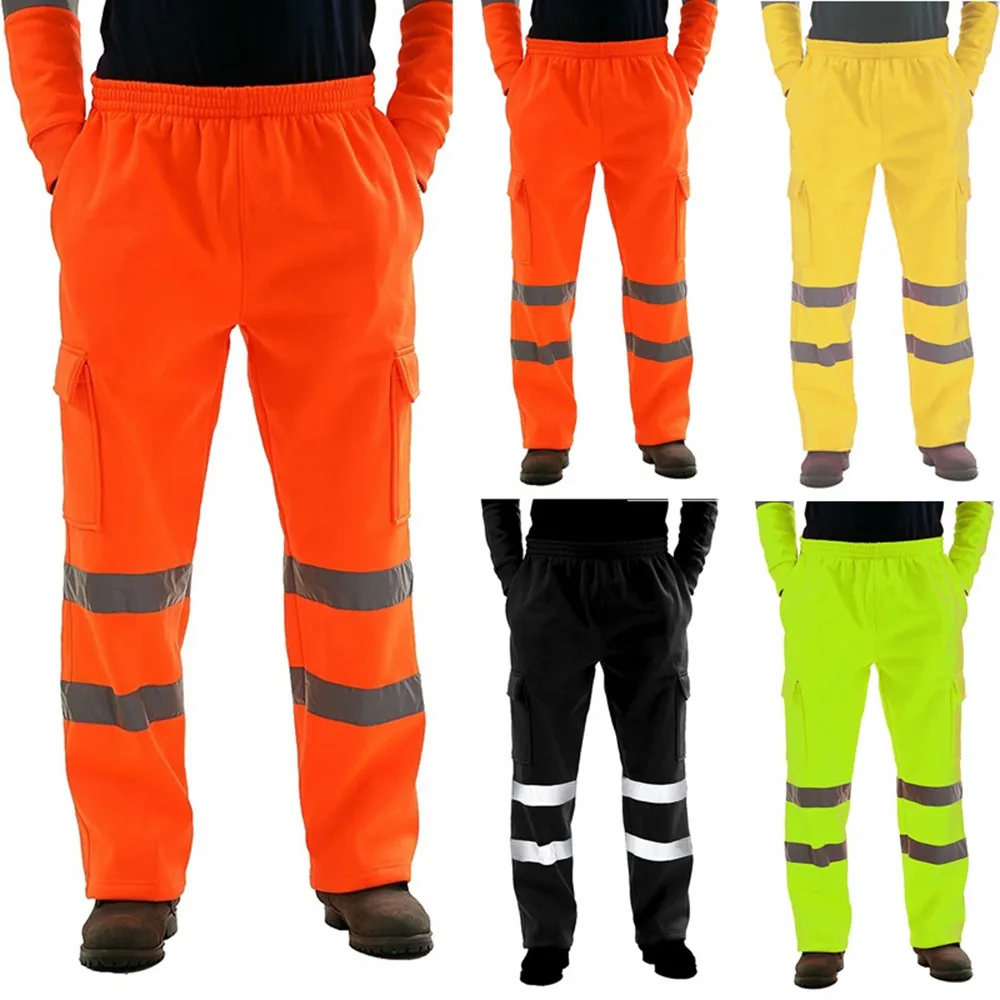 

Men's Safety Sweat Pant Trousers High Visibility Bottoms Workwear Reflective Tape Safety Pants Multi-Pockets Work Trouser