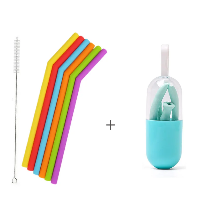 6color straw - Cyan EIMAI Складная Силиконовая трубочка Складные Многоразовые питьевой соломы с переносной чехол и Чистящая Щетка для путешествий Офис - Цвет: 6color straw - Cyan
