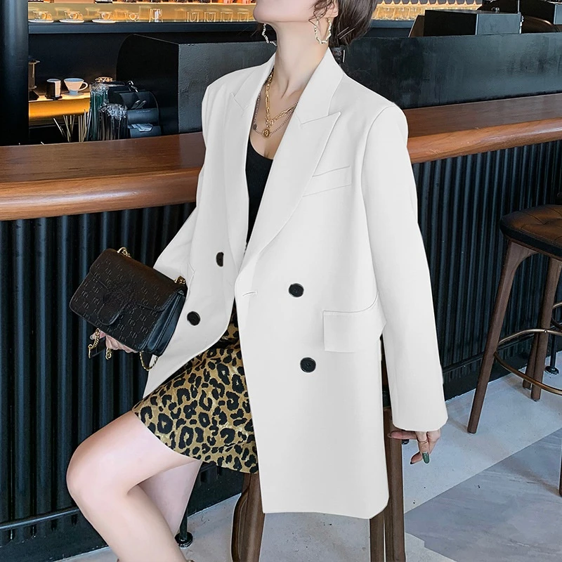 L-5XL  Women's High Quality Ladies Blazer Double-breasted Solid Color Loose Top Coat Temperament Office Jacket Female