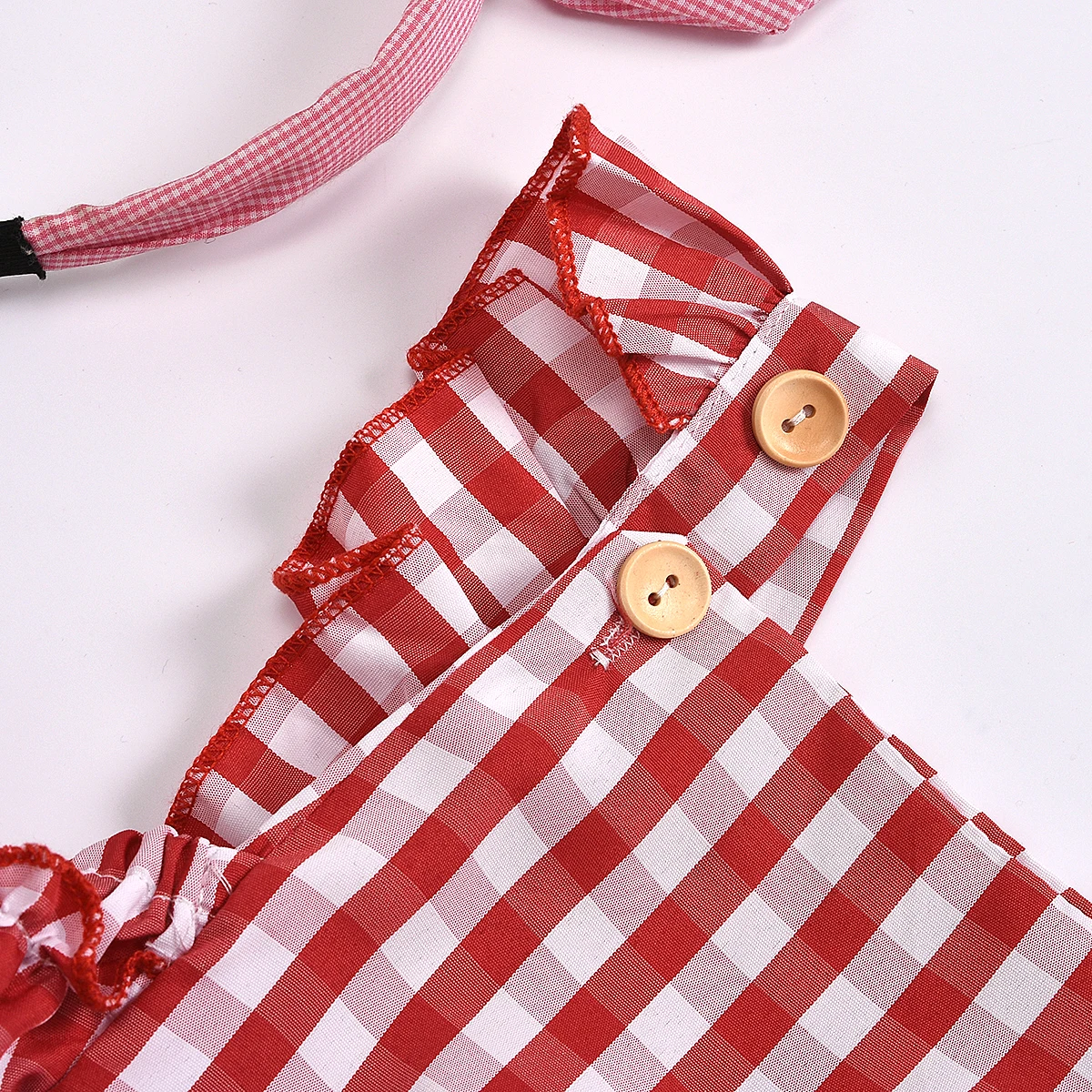 2020 One-piece Newborn Baby Girls Cotton Rompers Outfits Sleeveless Red Plaid Lace Jumpsuit Cute Girl Playsuit Outfit | Детская одежда