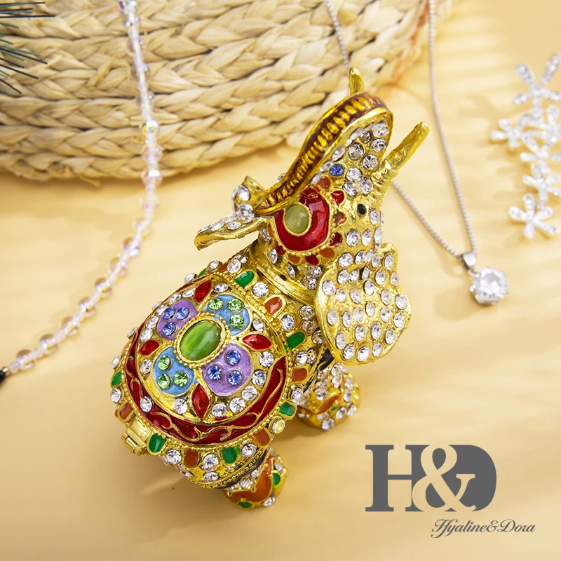 H& D ручная роспись, эмалированная фигурка слона, животное, декоративное украшение, навесные коробки для украшений, брелок, уникальный подарок для домашнего декора
