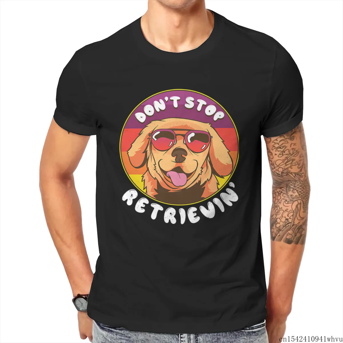 

Dont Stop Retrievin Retro Sunset Golden Retriever Men T Shirt Unisex Lycra Soft Summer Trend O-neck Casual Size M-5XL