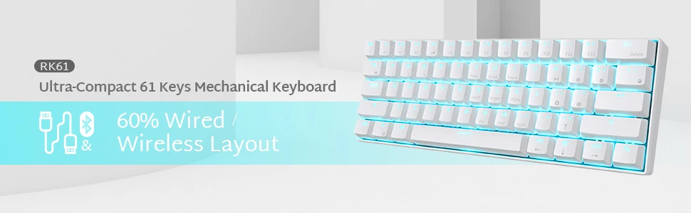RK ROYAL KLUDGE RK61 Беспроводная Механическая игровая клавиатура 61 Ключ мультиустройство синий переключатель светодиодный аккумулятор с подсветкой