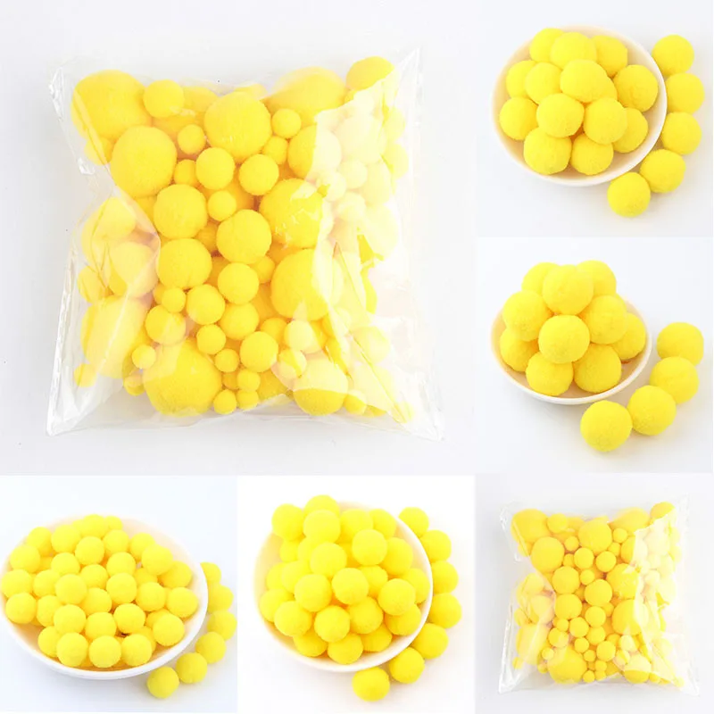 Yellow Pompom Multiple Sizes Soft Pompon Fluffy Plush Pom Po