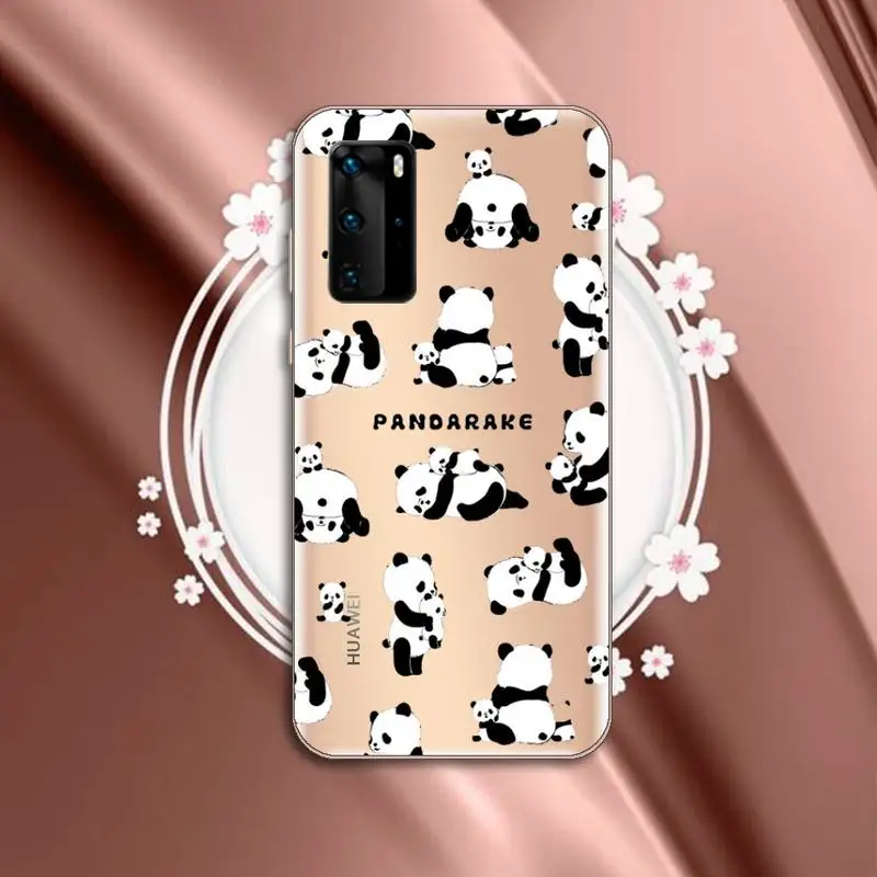 

Lucu Kartun Panda Phone Case Transparent for huawei P 40 30 20 lite pro smart 2019 honor 8X 10i 10 funda