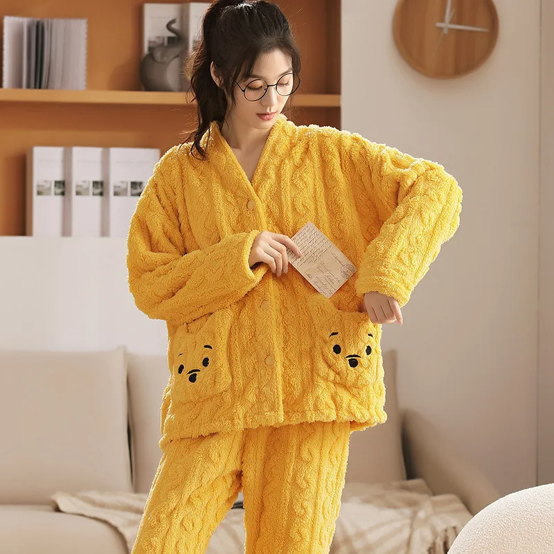 Pajamas Set Warm Female Coral Velvet Flannel Thickened Home Service Two Piece Suit Pijamas Women's 2021 New Autumn and Winter