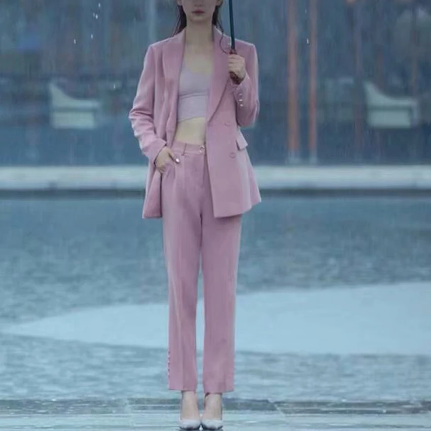 Высокое качество мода 2019 дизайнерские брюки набор Женская ткань пряжка золото