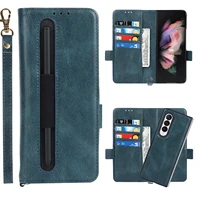 with s pen slot with card slot for samsung galaxy z fold 3 case crazy horse pattern bracket all inclusive pencil case